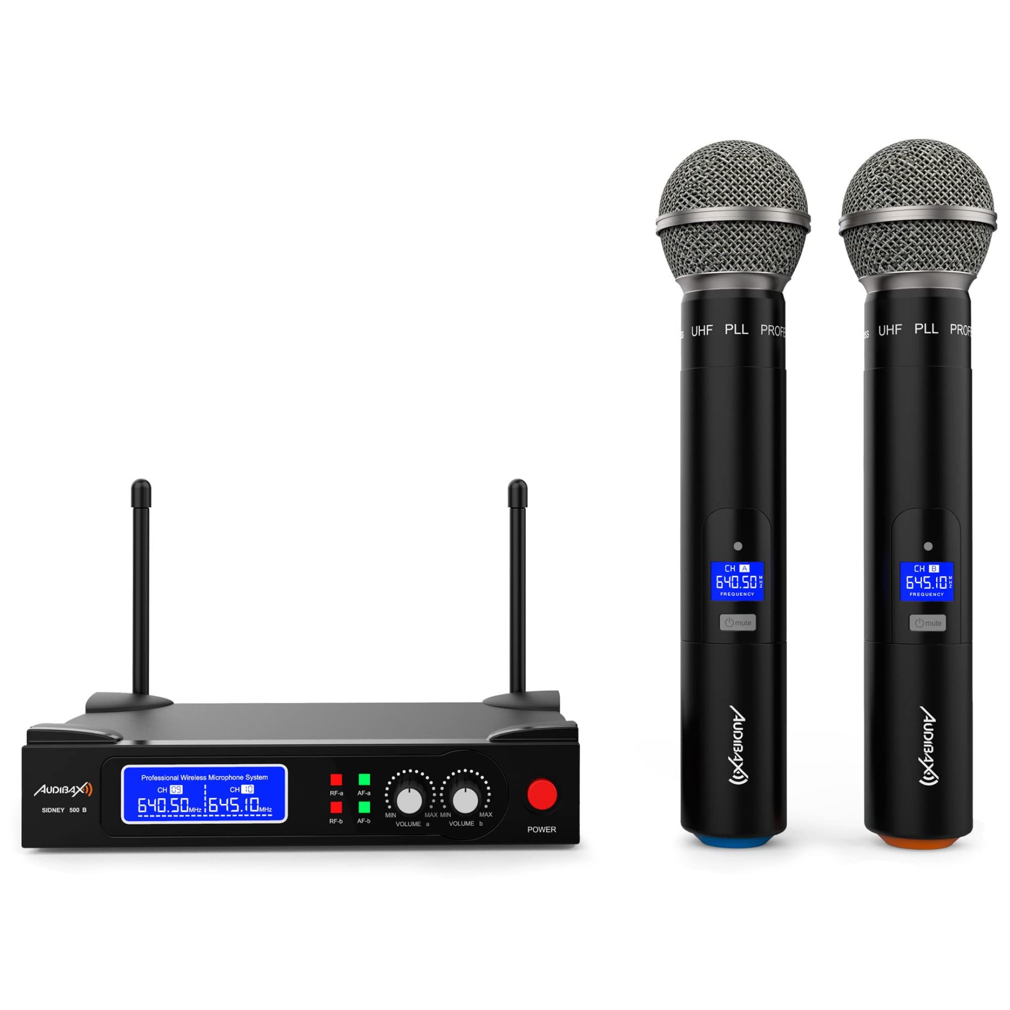 Audibax Sidney 500 B - Sistema Microfonico Wireless UHF - Doppio Microfono Wireless Portatile Professionale - Modulazione Analogica - Include Custodia per il Trasporto - Portata 50 metri