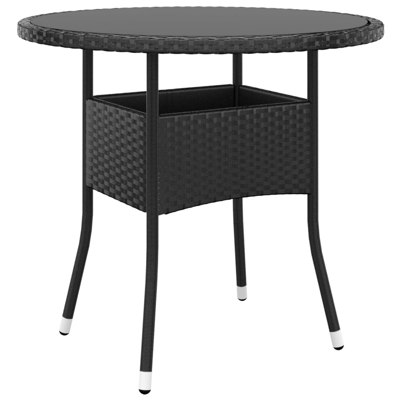 Mesa de jardín, mesa exterior, terraza, exterior, mesa de exterior, mesa de balcón, mesa de camping, mesa cuadrada Ø80 x 75 cm, cristal templado y polirratán negro