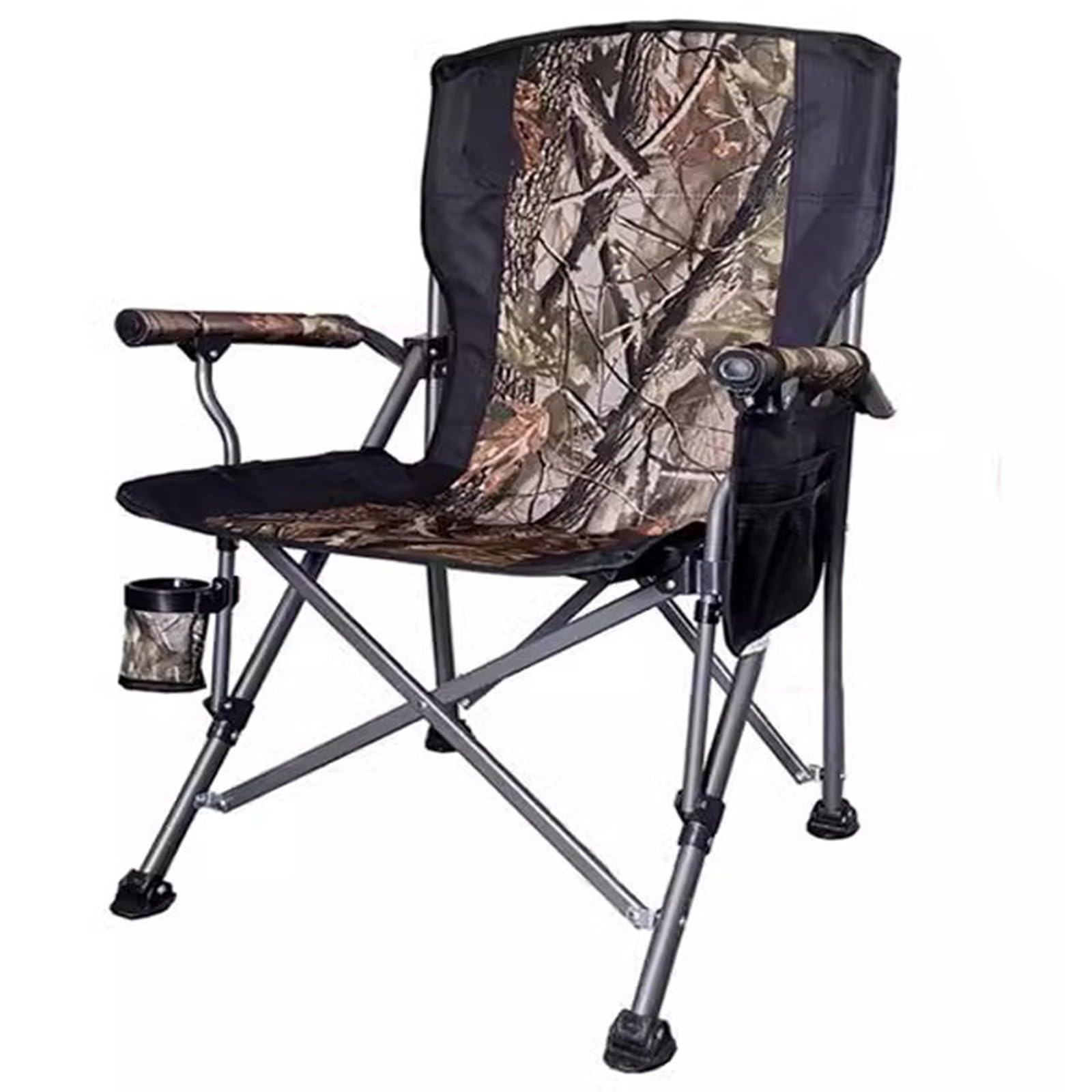 Chaise de Camping Pliable Surdimensionnée Portable avec Porte Gobelets et Accoudoirs Cadre Stable pour Extérieur Intérieur Camping Pêche Couleur Noir Gris E