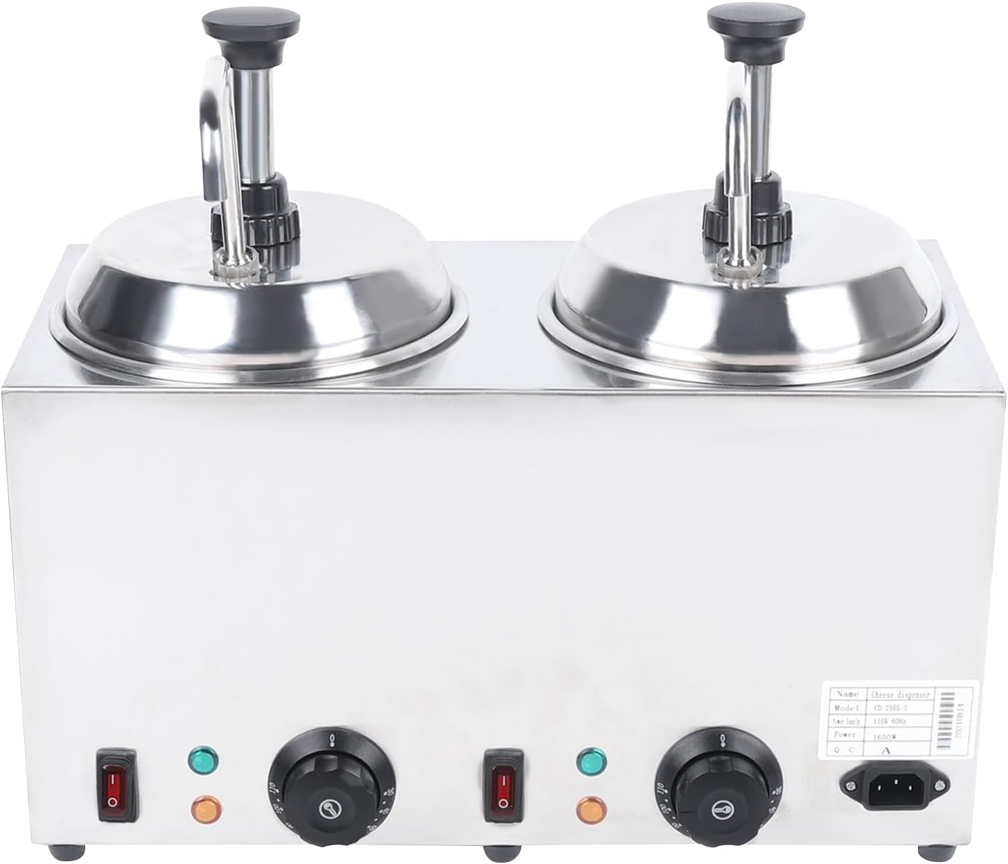 Electric Warmer Pump Dispenser Condiment Melter Nacho Cheese Sauce 2 Pump Stainless Steel Dispenser with Pump for Hot Fudge Cheese Caramel