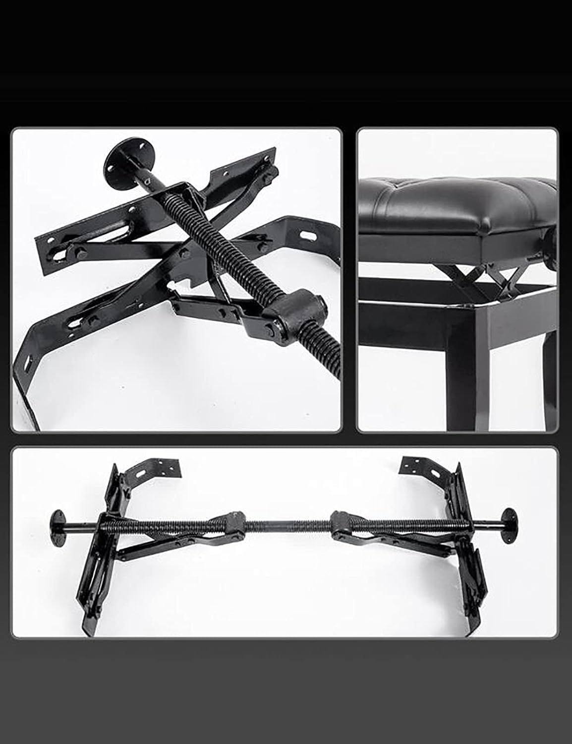 Genuine Leather Piano Stool with Adjustable Height, Padded Cushion with High Resilience Sponge, 65X34X47-57Cm, Black, Comfortable for Piano, Keyboard, and Dressing Table,Black