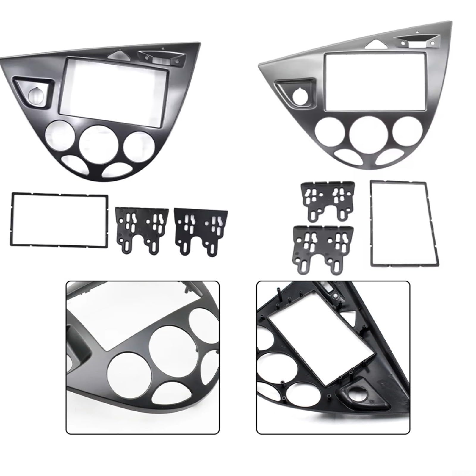 Mascherina per autoradio 2 DIN, per Ford Focus Mk1 e Fiesta (1998-2006), LHD, plastica ABS, nero opaco o grigio argento, adatto per radio Dual DIN da 7 pollici (Silver Gey)
