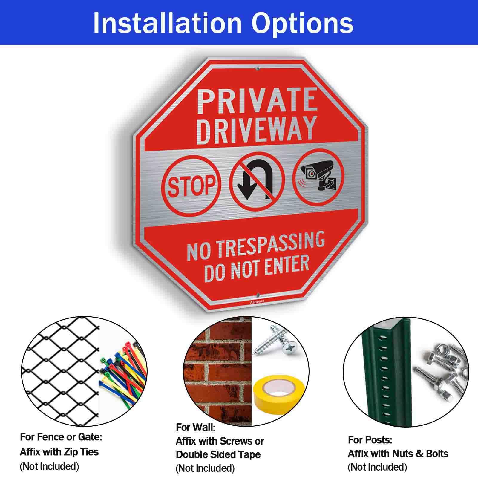 Señal de entrada privada, letrero de aluminio con texto en inglés "Private Drive No Trespassing", 12 x 12 pulgadas, octogonal de propiedad privada, no entrar, reflectante, protección UV y resistente a