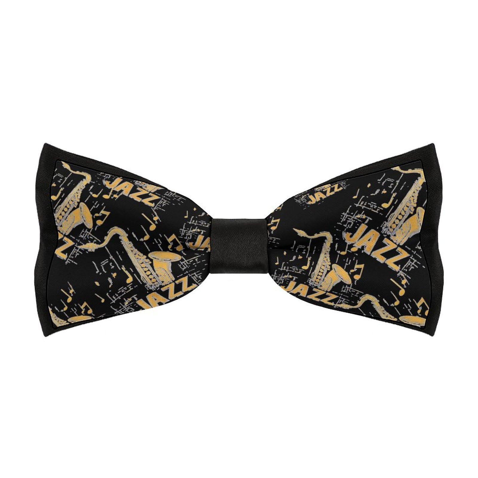 Pahfpqt Men's Black Jazz Saxophone Music Notes Classic Bow Ties For Adjustable Pre-Tied Bowties Formal Business Wedding