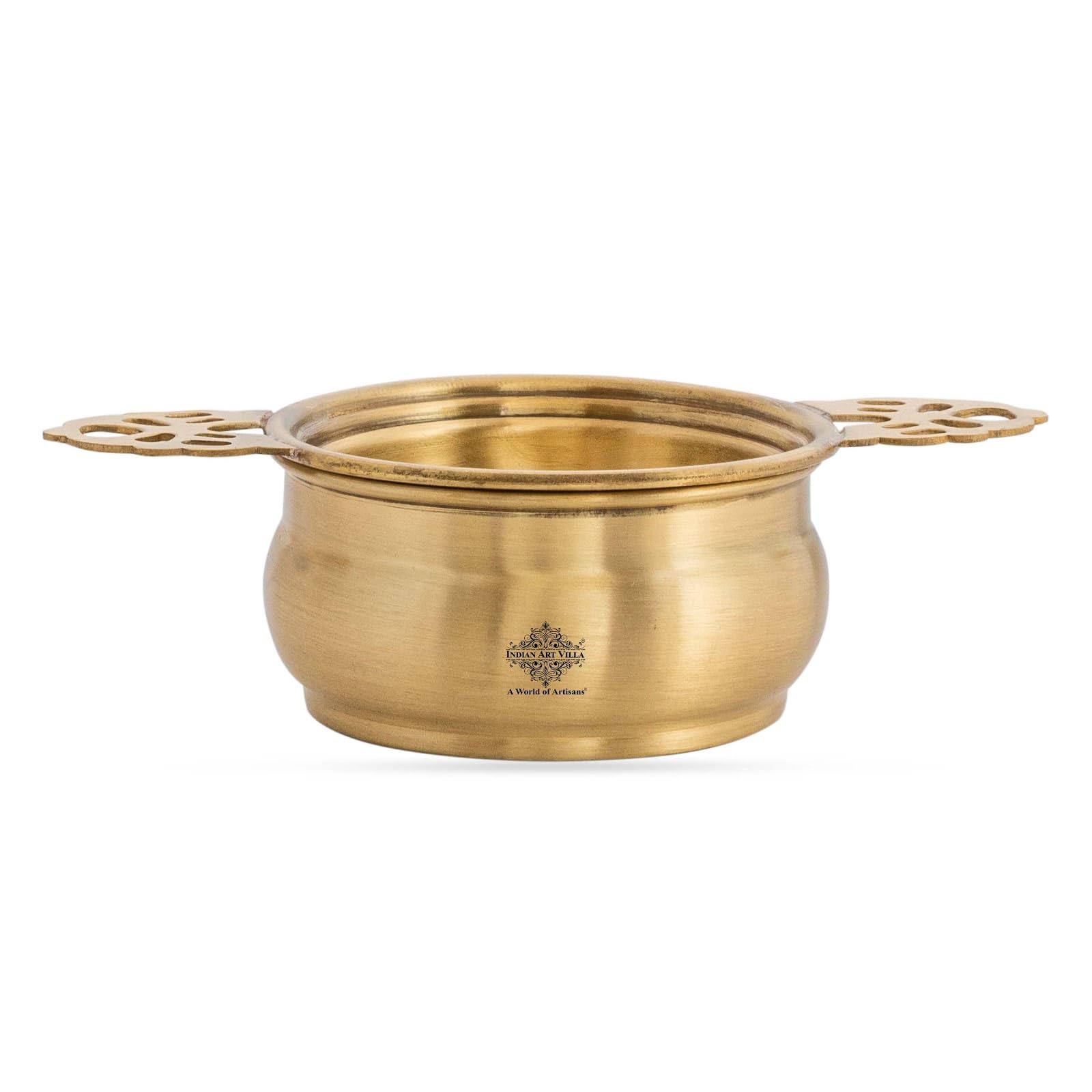INDIAN ART VILLA Brass Matt Finish Tea Infuser Strainer, 120 ML – Traditional Loose Leaf Tea Filter with Dual Handles for Easy Straining, Durable & Elegant Kitchen Accessory-image-40