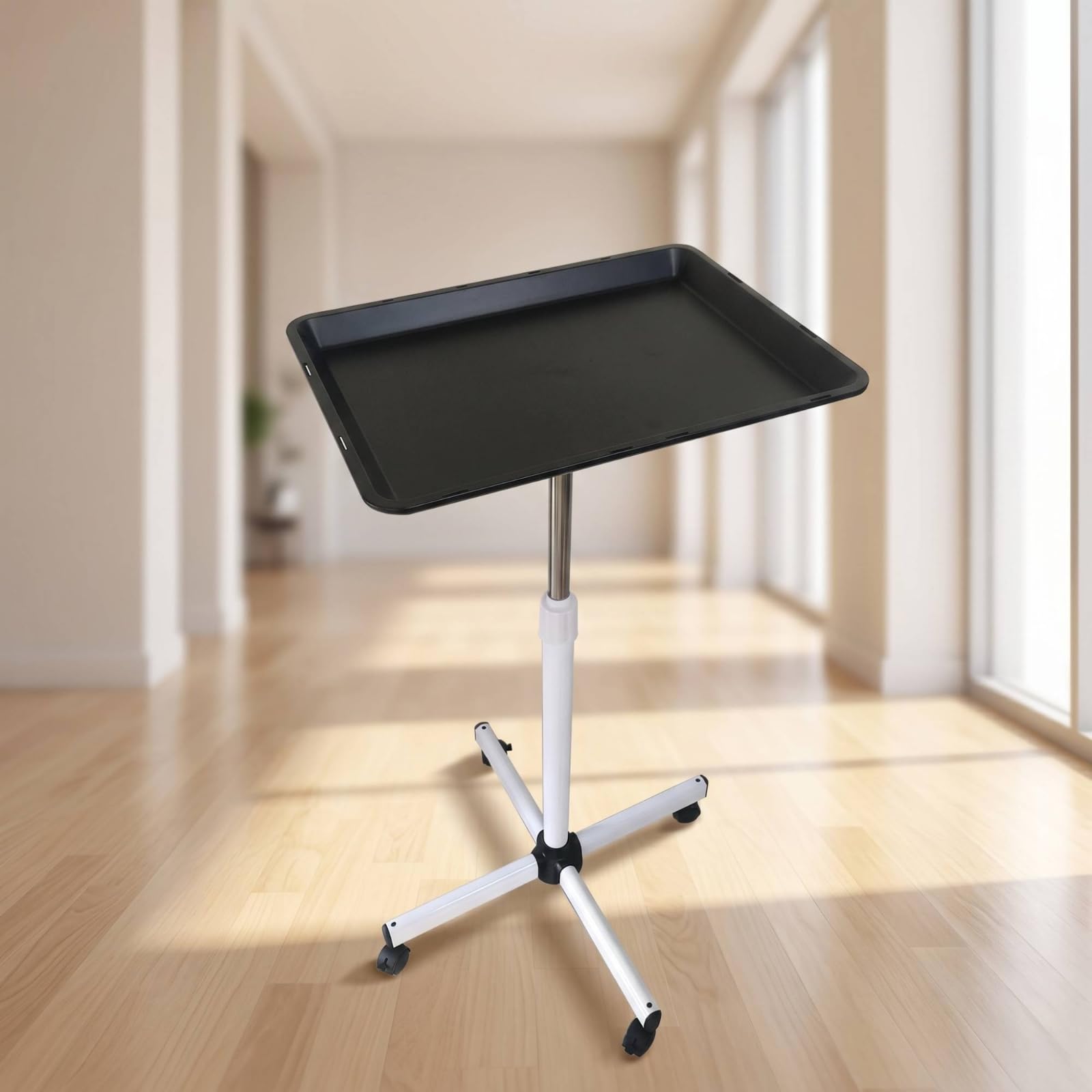 Chariot Plateau de Salon Réglable Support Matériel Coiffure Plateau Mobile Dessert Roulant Table à roulettes Poteau Ajustable pour Coiffeurs Barbiers, Blanc, Support Simple Couche