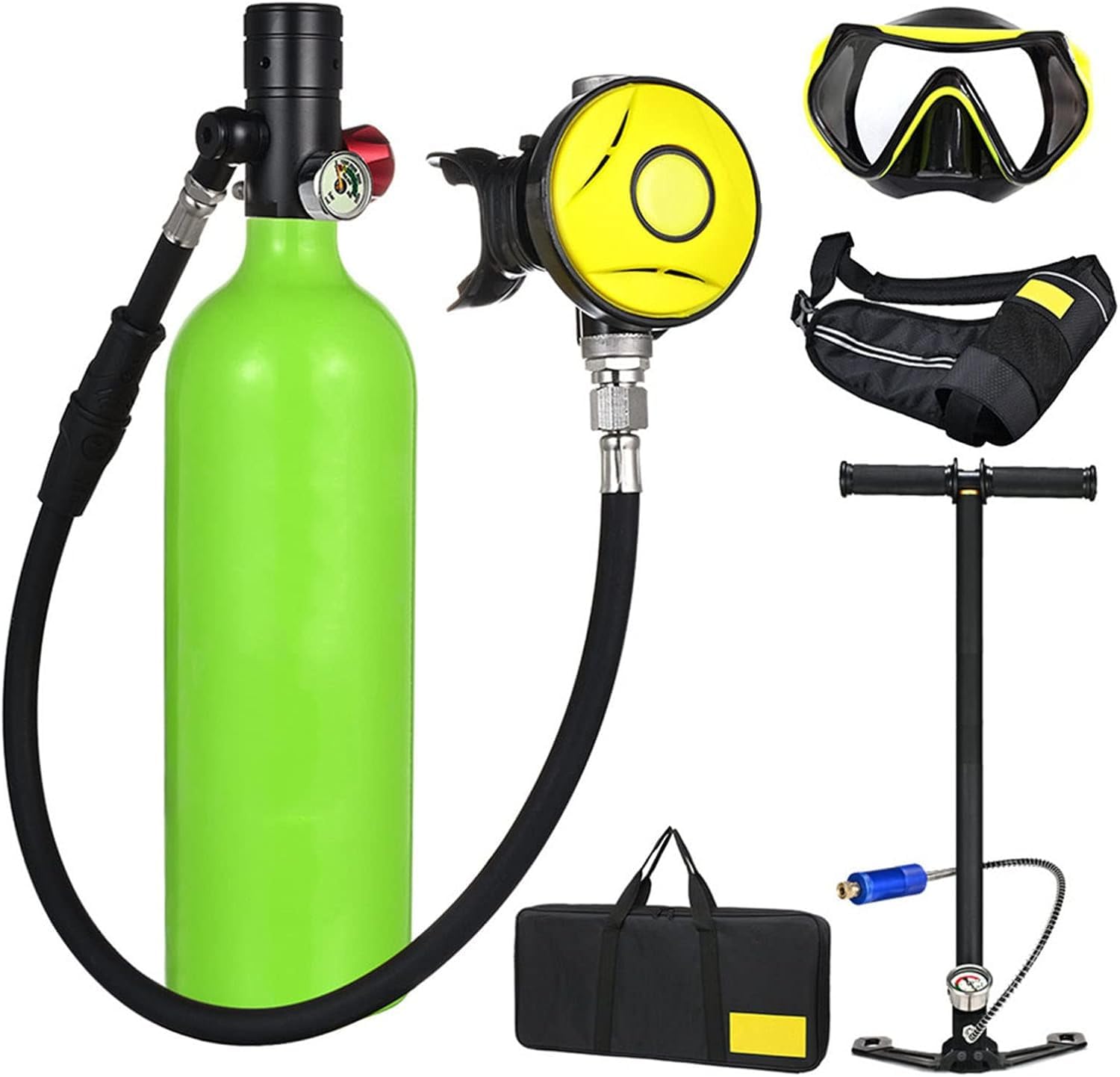Scuba Tanque Equipo de Buceo, 1 L Scuba Pequeño del Tanque del Equipo de Submarinismo del Cilindro de oxígeno, Tanque De Buceo con Escafandra Cilindro con 15-20 Minutos De Buceo De Oxígeno del