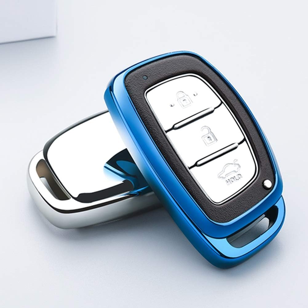 Mofei for Hyundai Key Fob Cover Shell Case TPU Protector Holder with Keychain Compatible with 2019 2018 Hyundai Tucson Elantra Sonata I40 IX35 I45 Smart 4 5 Buttons (Silver)