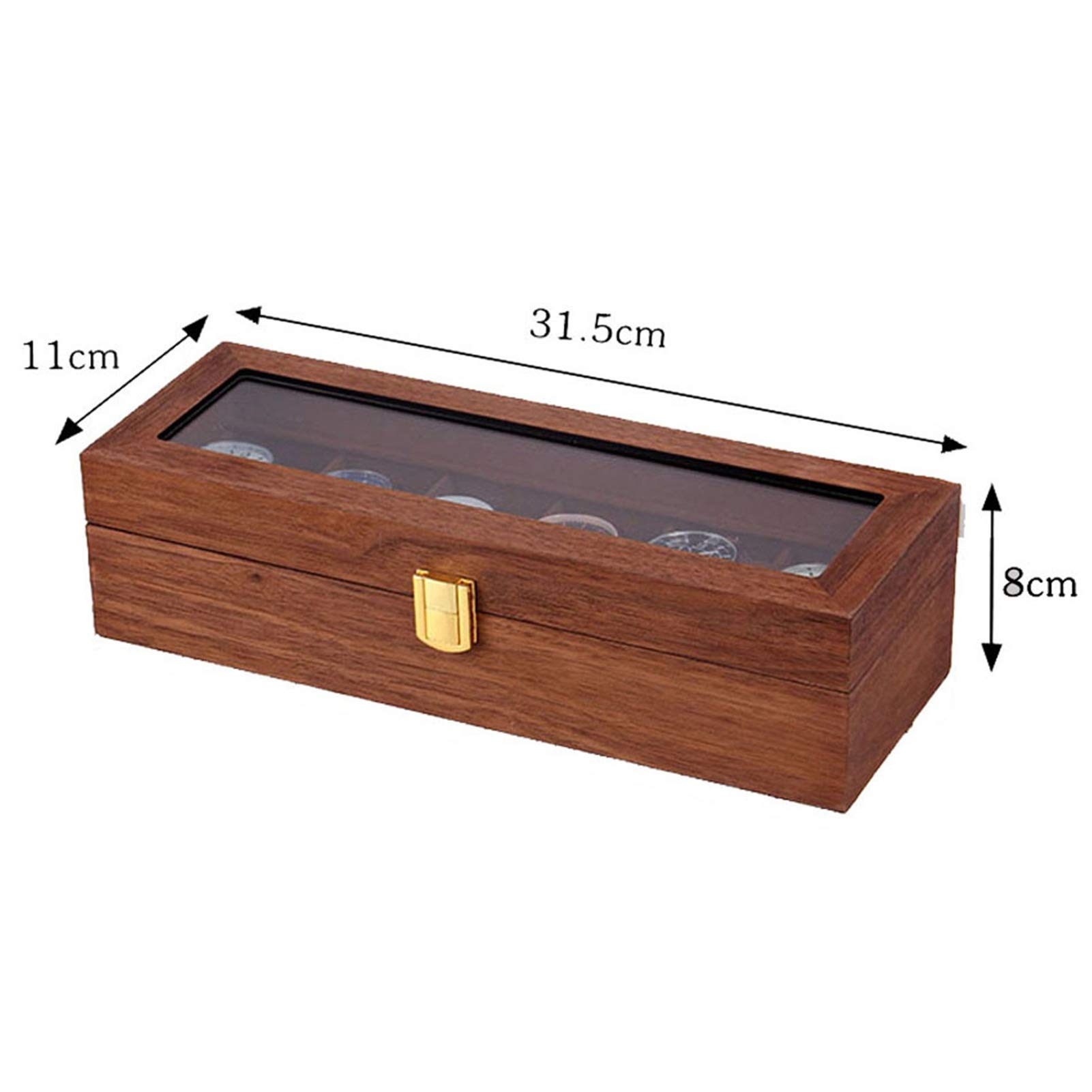 Pudełko na zegarki męskie, pudełko do przechowywania w stylu vintage, lite drewno, 6 przegródek, organizer na biżuterię, bransoletkę, wyświetlacz, szkło, zamykana, kuferek do przechowywania, dla mężczyzn i kobiet, organizer