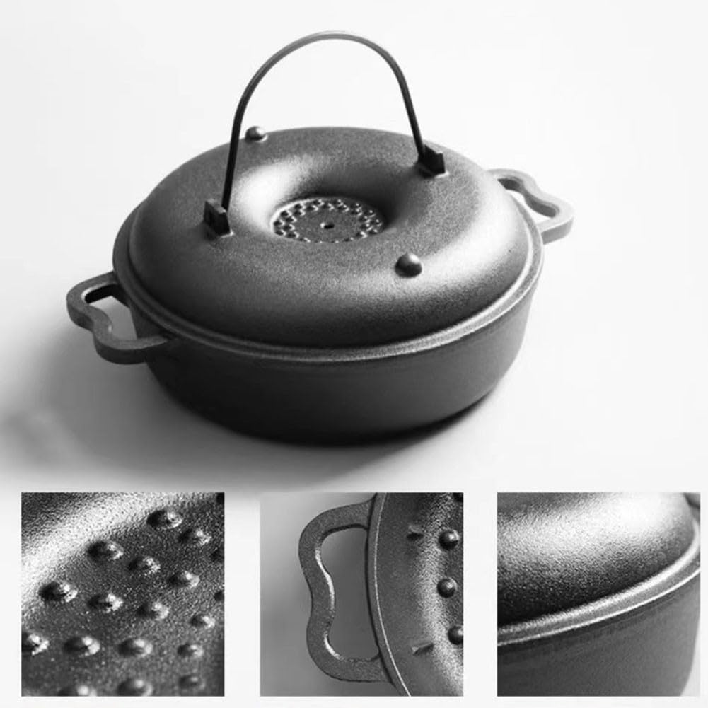 Gusseisen Bräter mit Deckel für Backofen Grillen und Outdoor Camping Kochen, 27 x 22 x 10 cm Runde Backform, Verdickte Schwarze Gusseisen Grillpfanne für Süßkartoffeln Huhn
