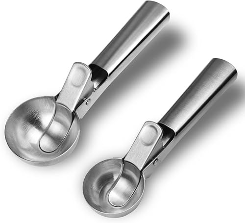 Cuchara de helado de acero inoxidable con liberación de gatillo, cuchara de metal resistente para helados, apta para lavavajillas, cuchara de helado