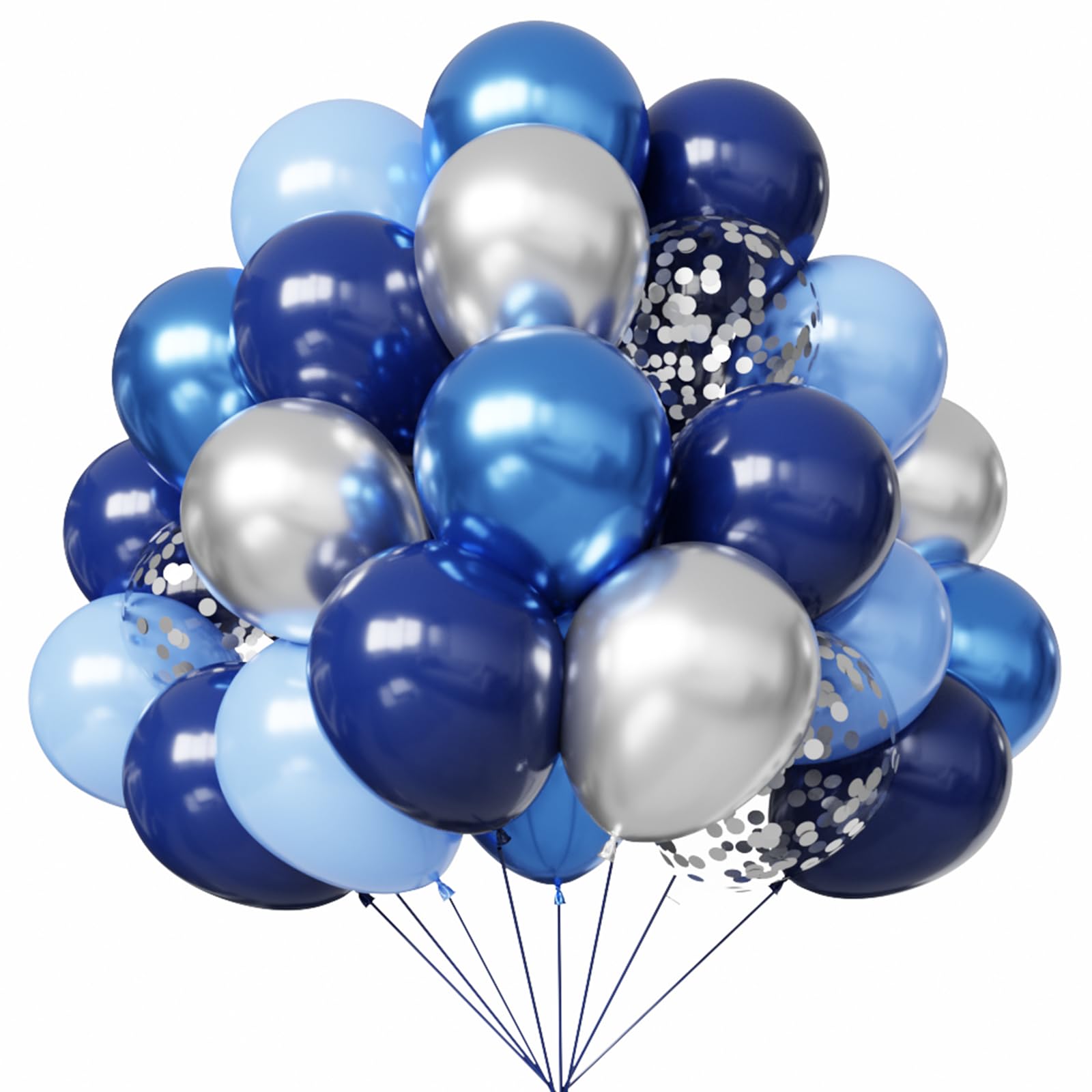 Blue and Silver Balloons, 67pcs 12 Inch Navy Blue Balloon Metallic Blue Silver Confetti Balloons for Birthday, Graduation, Baby Shower Party Decorations — image 1