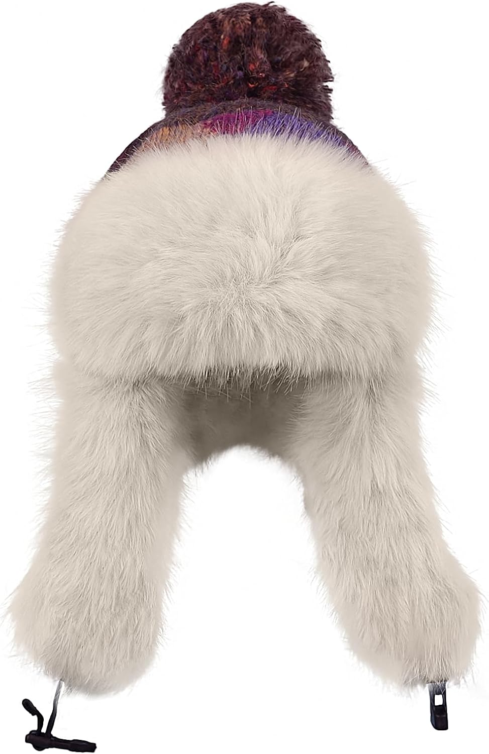 Women's Colorful Knit Trapper Hat with Faux Fur Ear Flaps & Pom Pom,Warm Winter Beanie Hat, Windproof Snow Skull Caps - Image 3