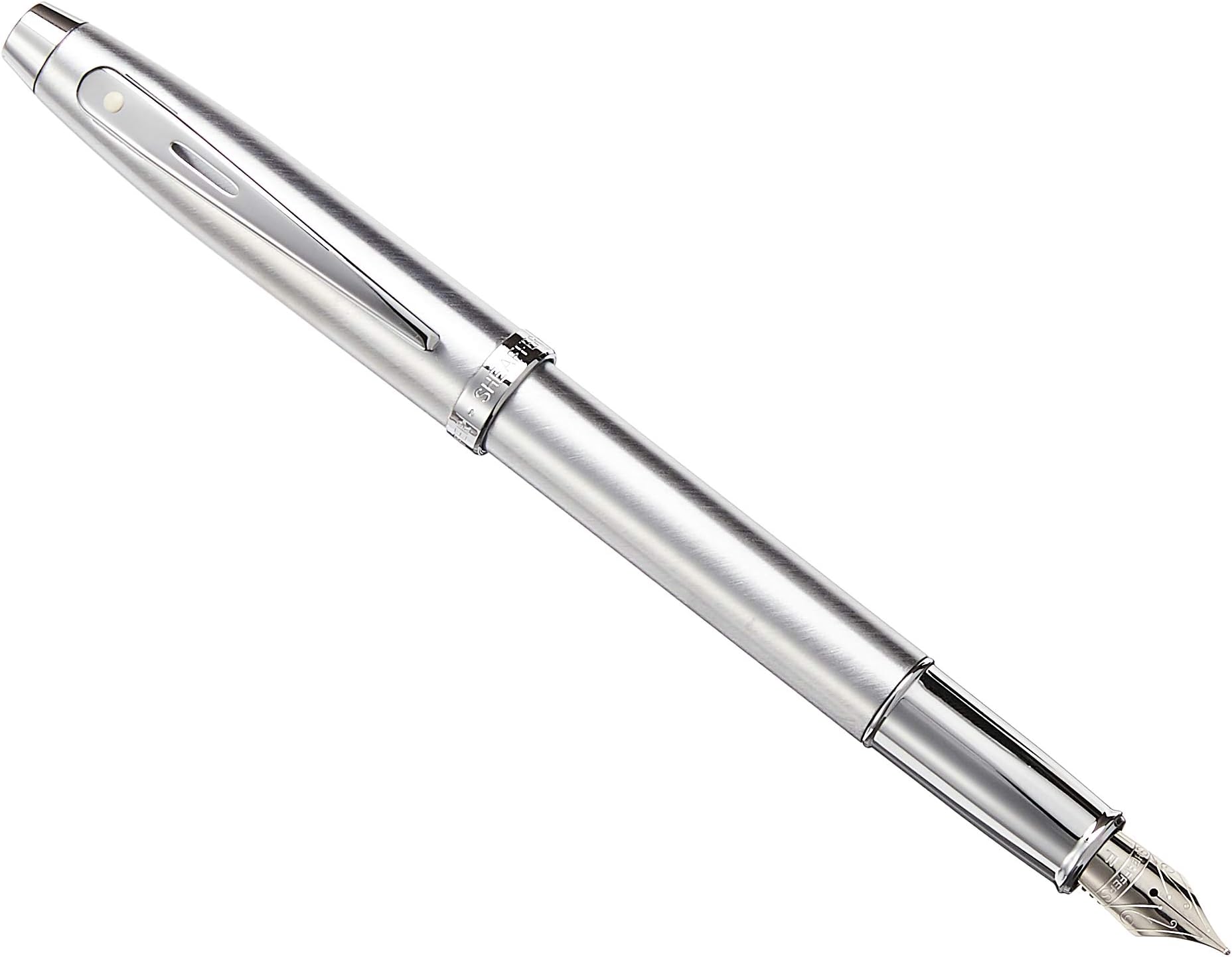 100 Brushed Chrome Fountain Pen with Chrome Trim and Fine Nib