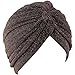 canjoyn Unisex Glitter Twist Pleated Hair Wrap Stretch Turban Hat Chemo Beanie Cap Headwear Coffee