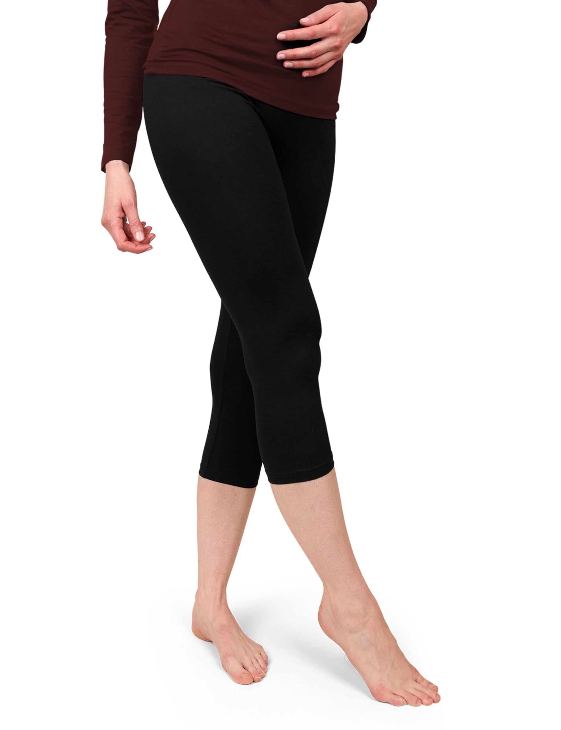 Basic Treasure 1 para legginsów Capri Damen 3/4, wysoka talia Fitnesshose Gym 3/4, 95% Baumwolle, Kurze Legginsy, Blickdichte Yogahose ¾