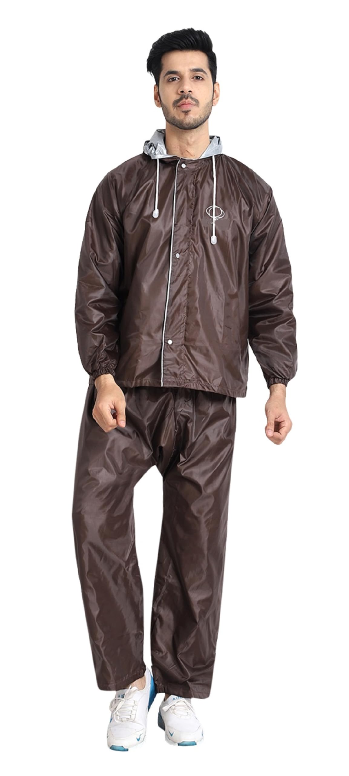Men's Waterproof Double Layer Reversible Raincoat/Rainsuit With Pant (Brown_Pack of 1)-image-28