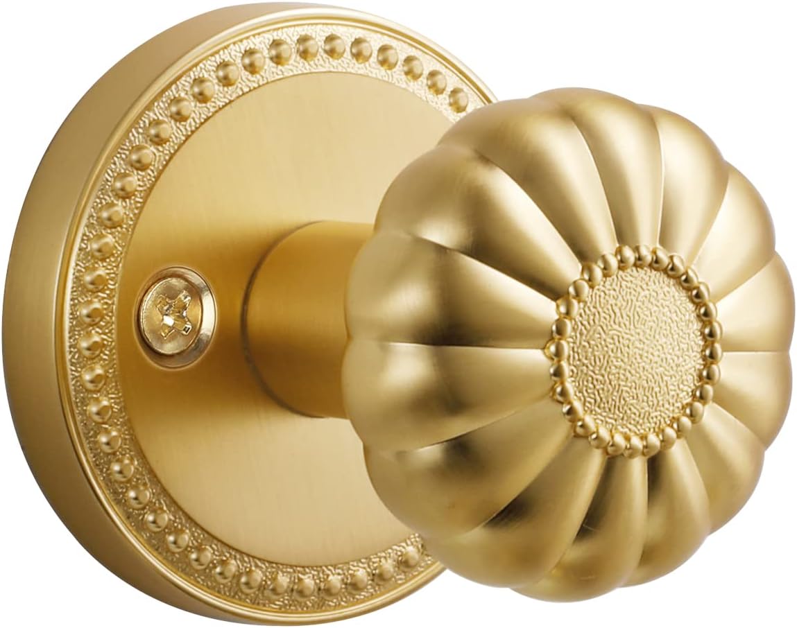 SORWDUERM Passage Door Knobs Gold Interior Satin Brass Door Knob for Hall and Closet,Zinc Alloy