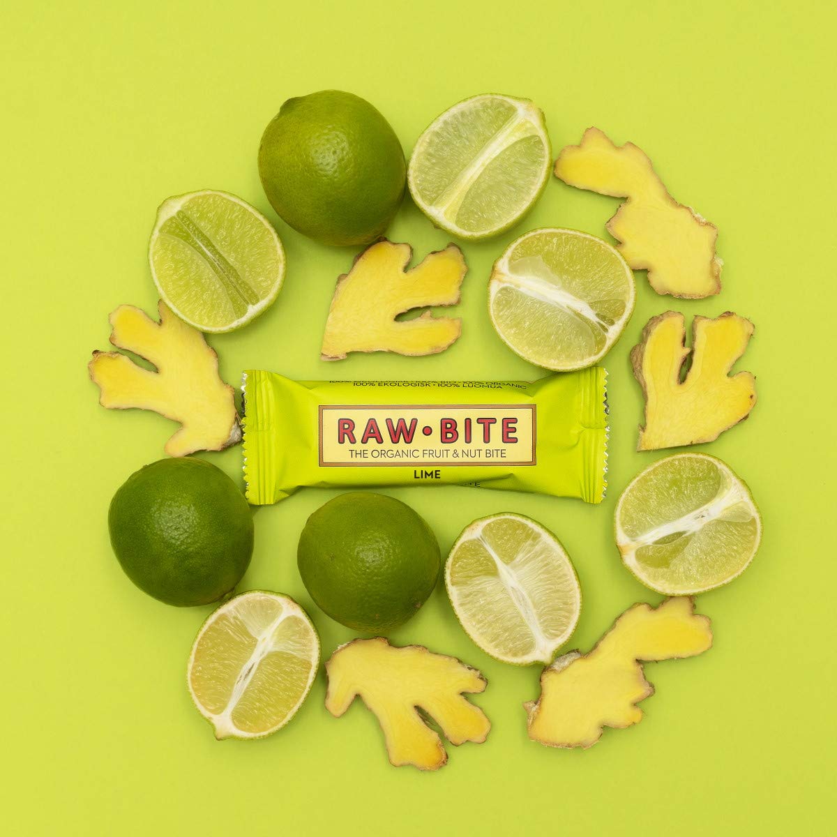 Raw Bite - Lime Riegel - Frucht-Nussriegel mit Limette, Ingwer und Chili, Größe:12 x 50 g