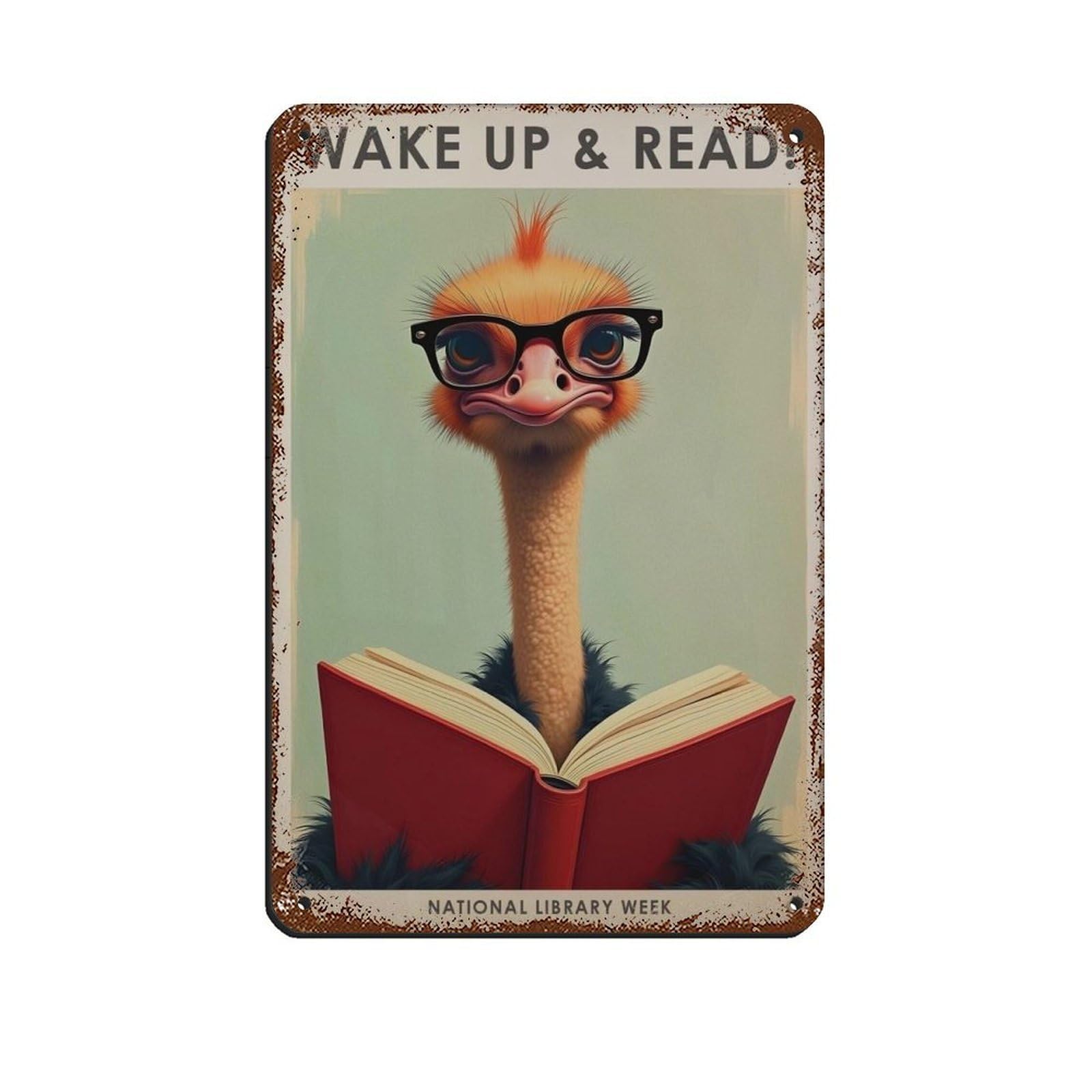 Library Poster, Wake Up And Read Poster Tin Sign Vintage Metal Pub Club Cafe Bar Home Wall Art Decoration Poster Retro 8x12inch(20x30cm)