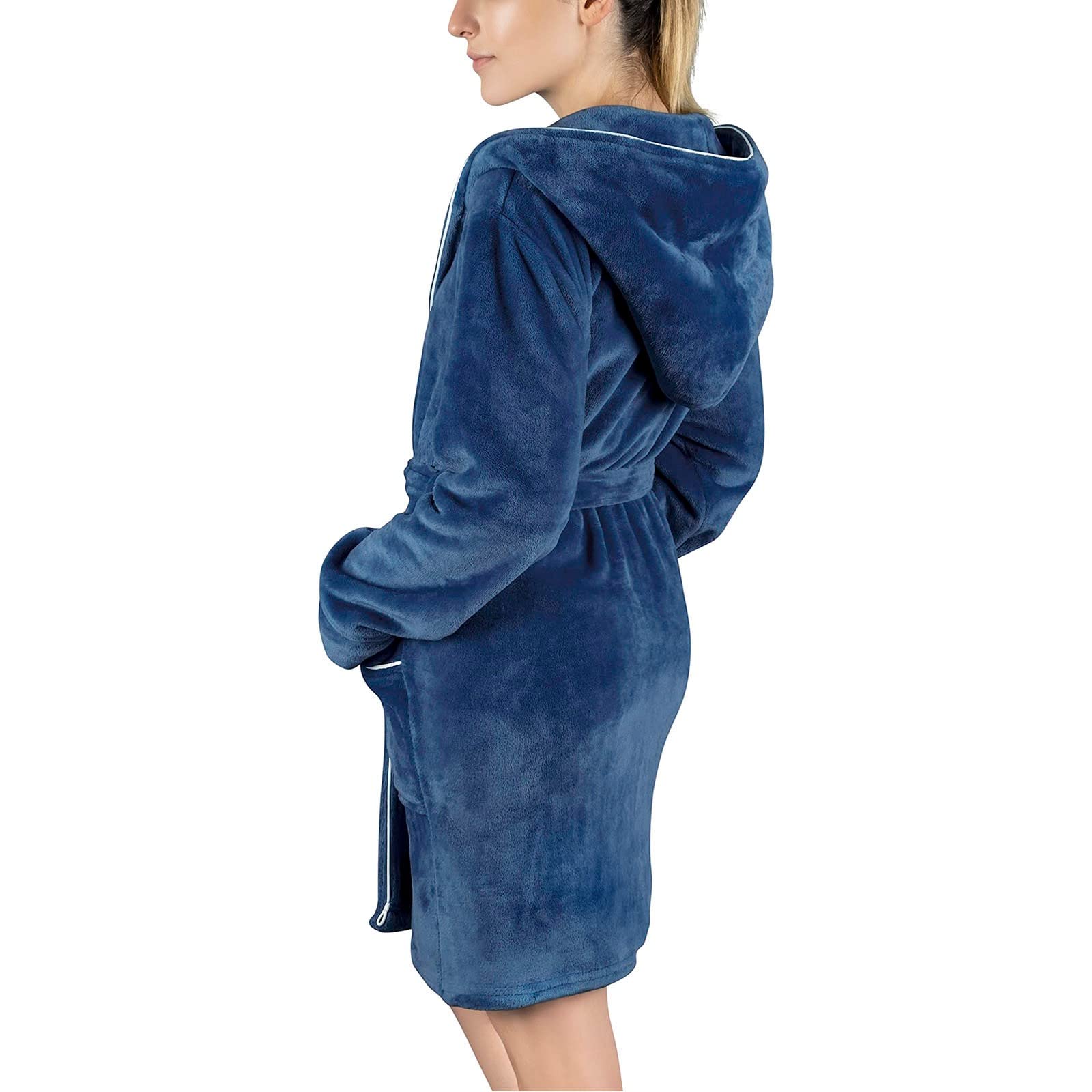 Accappatoio corto da donna con cappuccio | Accappatoio in spugna con tasche, comodo accappatoio da sauna, casual, classico, biancheria da notte