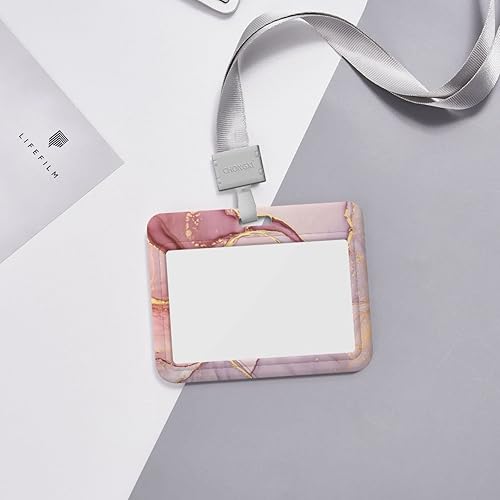 Miniatura 6 de Soporte para credencial de mármol dorado y rosa horizontal, desmontable, para hombres y mujeres, impermeable, protector de tarjeta de identificación