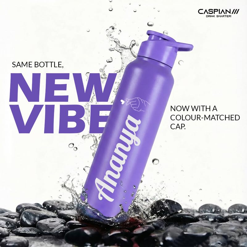 Image of CASPIAN / / / Hike Stainless Steel Customize Sipper Water Bottle Leak Proof Thunder for Fridge Home Office Travel School Kids Boys Girls Adults Sports Gym Yoga (R Purple 1 Litre, Set of 1)