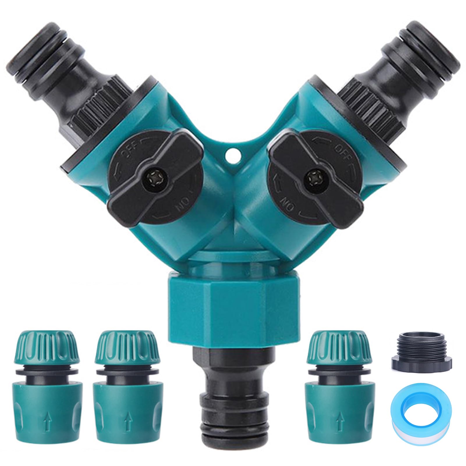 YUANBAO Garden Hose Splitter 2 Way, Y Water Tap Splitter with Individual ON-Off Valves, 3 Way Hose Connector, PTFE Tape