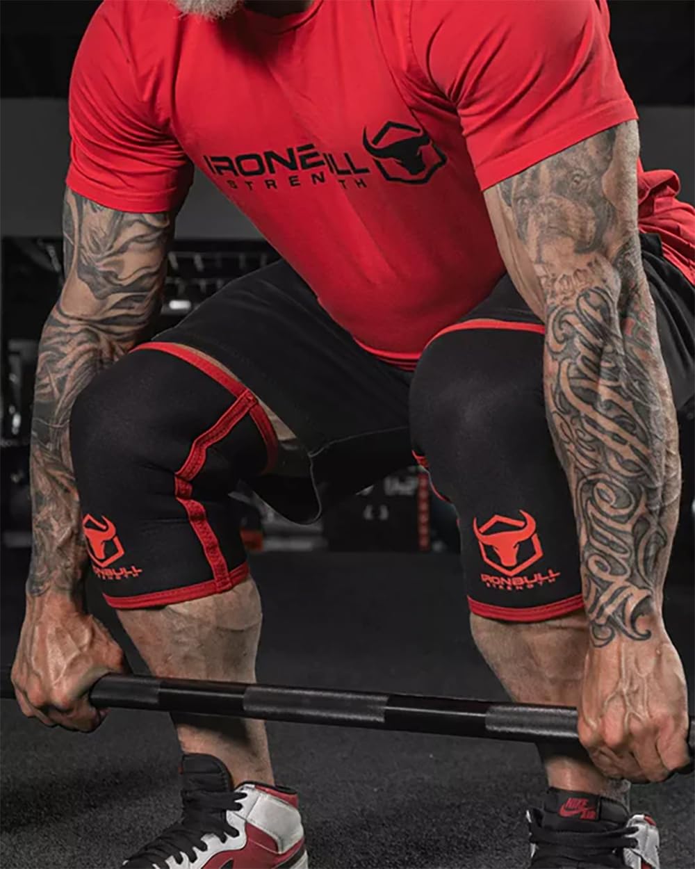 Iron Bull Strength Knee Sleeves for Powerlifting (7mm) - Weightlifting Knee Compression Sleeve for Squats - Knee Brace Support for Gym, Workout, Fitness (Small)