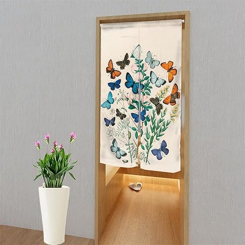 Miniatura 4 de ChloropLastid Tapiz de cortina japonesa Butterfly Noren para puerta, tapices de flores, estilo de puerta de entrada Feng Shui para decoración