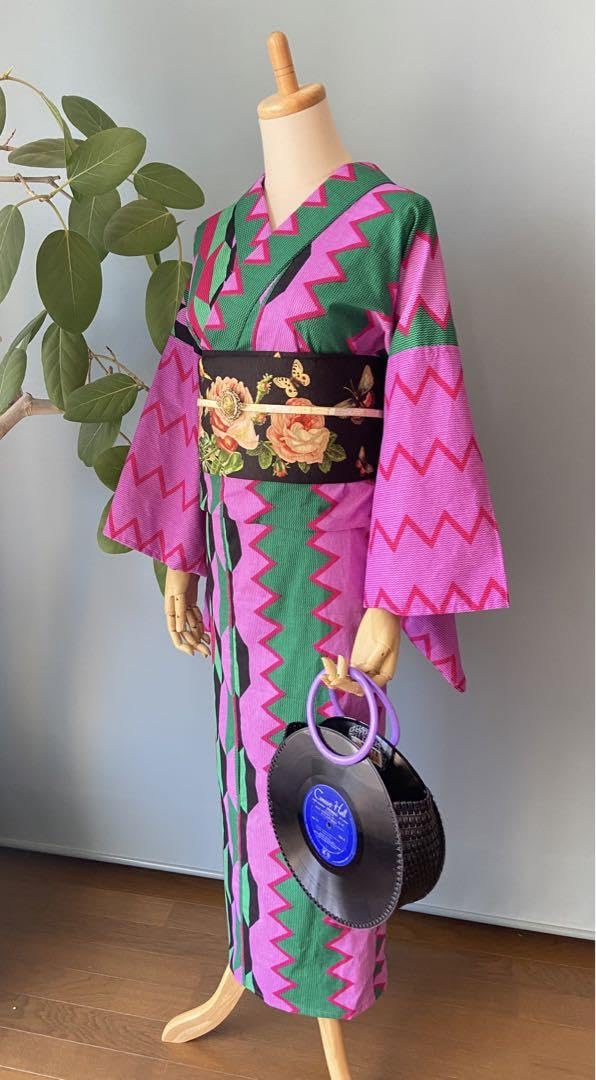 Amazon.co.jp: アフリカンバティック 浴衣 ピンク 着丈162cm 裄
