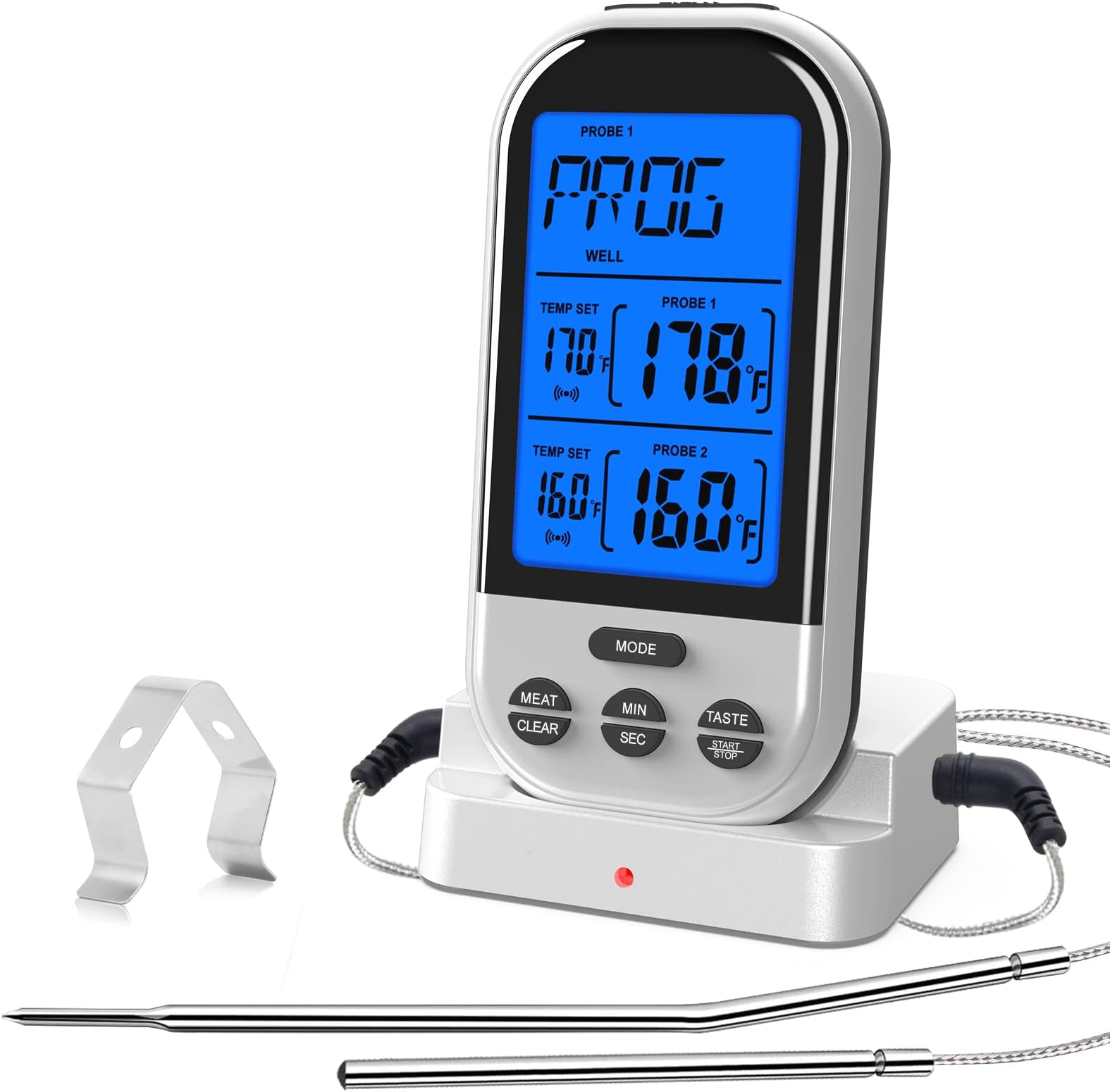 Wireless Meat Thermometer for Grilling and Smoking, Remote Digital Cooking Food Barbecue Grill Thermometer with Dual Probe for Smoker Oven BBQ