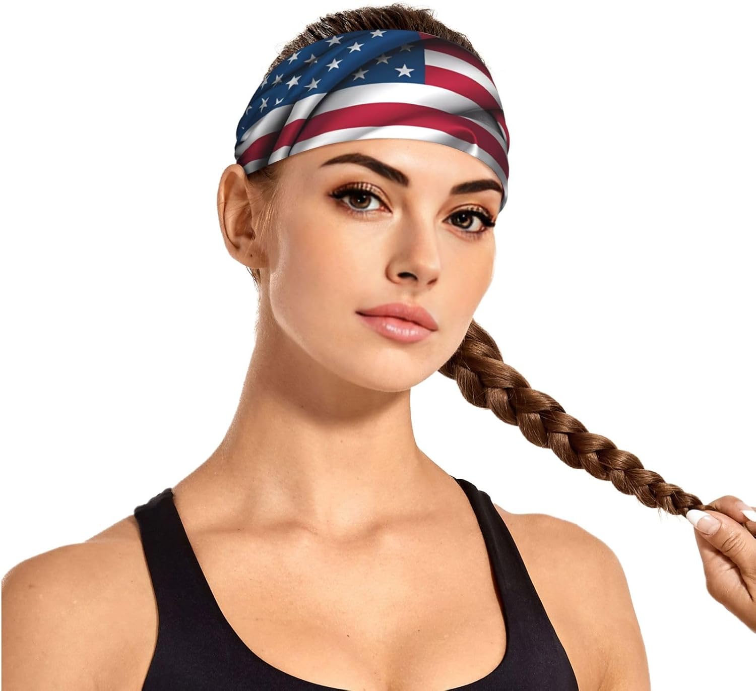 American Flag Elastic Exercise Headband for Sports & Workouts