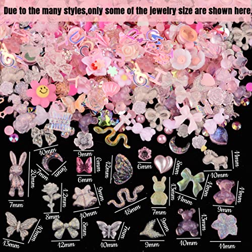 Umillars 3D Pink Flowers Nail Art Charms Rhinestones Kit,Acrylic Camellia Rose Flower Butterfly Bowknot Crown Heart Bear Rabbit Star Charms For Nail Art Designs Diy Accessories Craft #TOP1