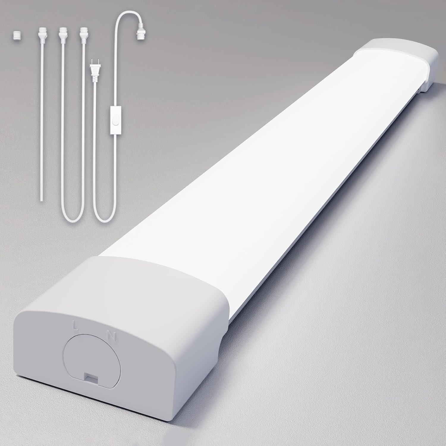 LED Under Cabinet Lighting, 1.4FT Linkable Closet Lights, Plug in Lights with On/Off Switch Cord, 5000K Wall Lights for Bedroom, Under Counter Lights for Kitchen, 16W, 1800 LM 1.4FT/with plug White