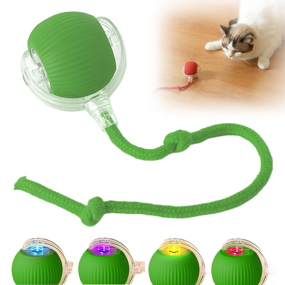 Smart Self-Rolling Ball, Interactive Toy for Large/Small Dogs & Cats - Chew Ball with String & Automatic Rotation (Green)