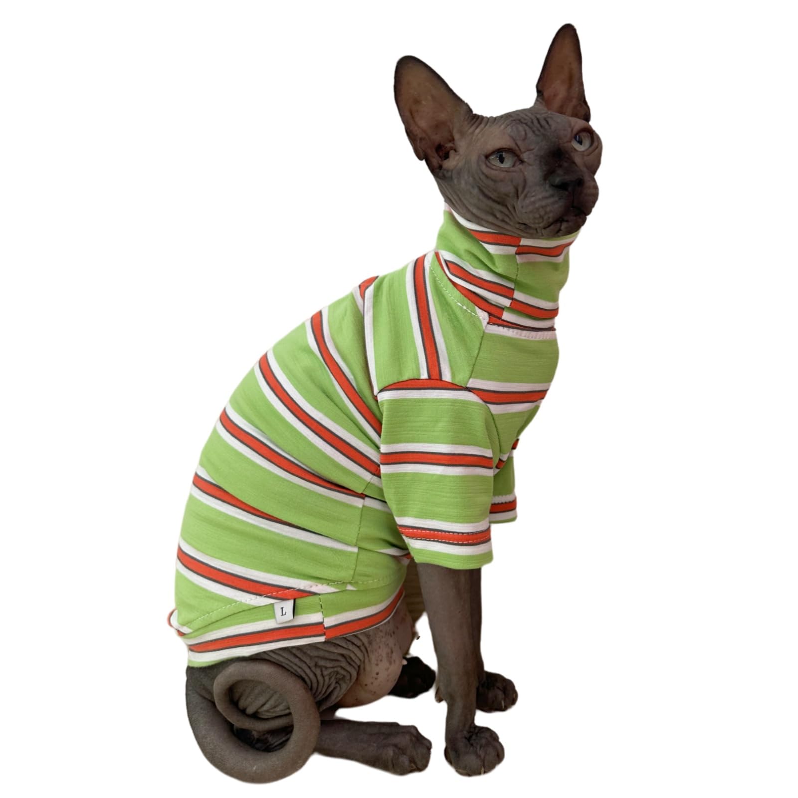 Vintage Stripes Sphynx Hairless Cats Shirt Cotton Cat Turtleneck Pet Clothes Kitten T-Shirts with Sleeves for Sphynx Cornish Rex, Devon Rex, Peterbald