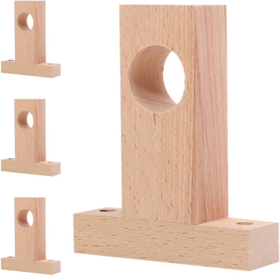 Wooden Curtain Rod Brackets Reliable and Stable T-shaped 4 Pcs Closet Rod Support Holders with 3cm Hole Diameter for Wall Mounting in Home or Bathroom