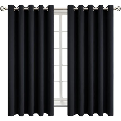 BGment Blackout Curtains - Grommet Thermal Insulated Room Darkening Bedroom and Living Room Curtain, Set of 2 Panels (70 x 63 Inch, Black)