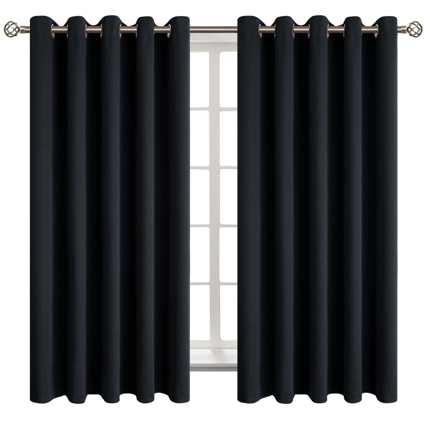 BGment Blackout Curtains - Grommet Thermal Insulated Room Darkening Bedroom and Living Room Curtain, Set of 2 Panels (70 x 63 Inch, Black)