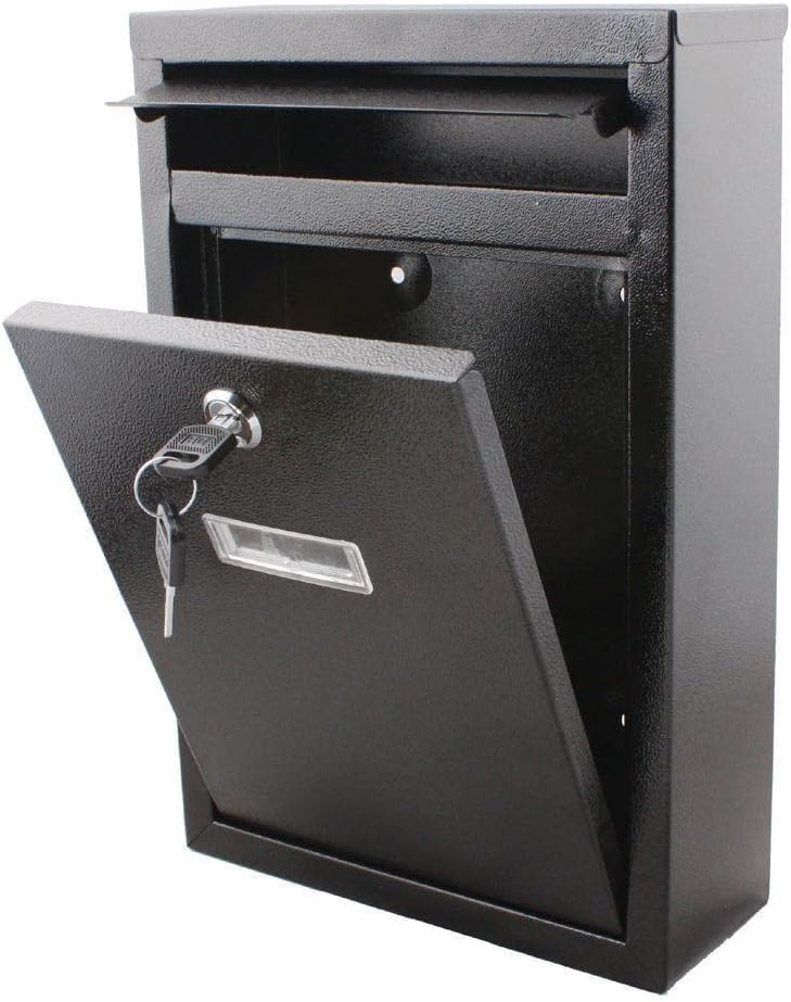 Wall Mounted Modern Post Box Mailbox Black Large Letter Box Post Mail Box Lockable With Keys | Post Letter Box for Home With 2 Keys Easy To Install Keep Your Mail Safe