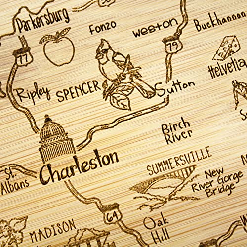 Image of Totally Bamboo A Slice of Life West Virginia Engraved Map Cutting Board