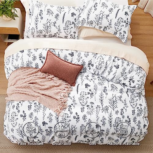 Image of Bedsure Full Comforter Set - Bright White Bed Set, 3 Pieces Cute Floral Bedding, 1 Soft Reversible Botanical Flowers Comforter and 2 Pillow Shams