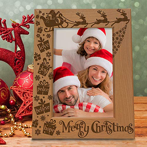 KATE-POSH-Merry-Christmas-Love-Peace-Joy-Believe-Hope-The-Magic-of-Christmas-Family-Picture-Frame-Santa-Reindeer-and-Sleigh-Decor-Engraved-Natural-Wood-Photo-Frame-4×6-Vertical KATE POSH Merry Christmas Love Peace Joy Believe Hope The Magic of Christmas Family Picture Frame Santa Reindeer and Sleigh Decor Engraved Natural Wood Photo Frame 4×6 Vertical