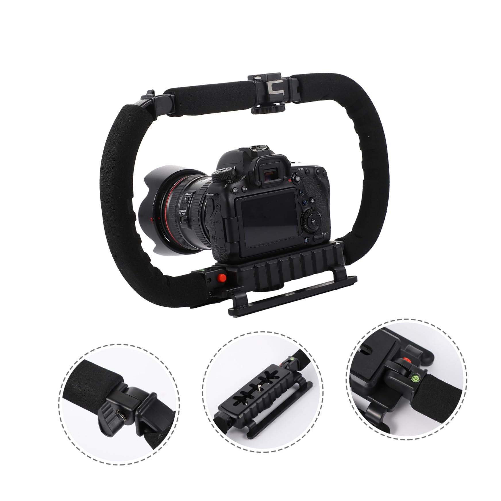 NUOBESTY Stabilizzatore Palmare per Fotocamera Dslr e Videocamere Dv Design Antiscivolo, 3 Porte Hot Shoe in Metallo e Plastica per Supporto Microfono