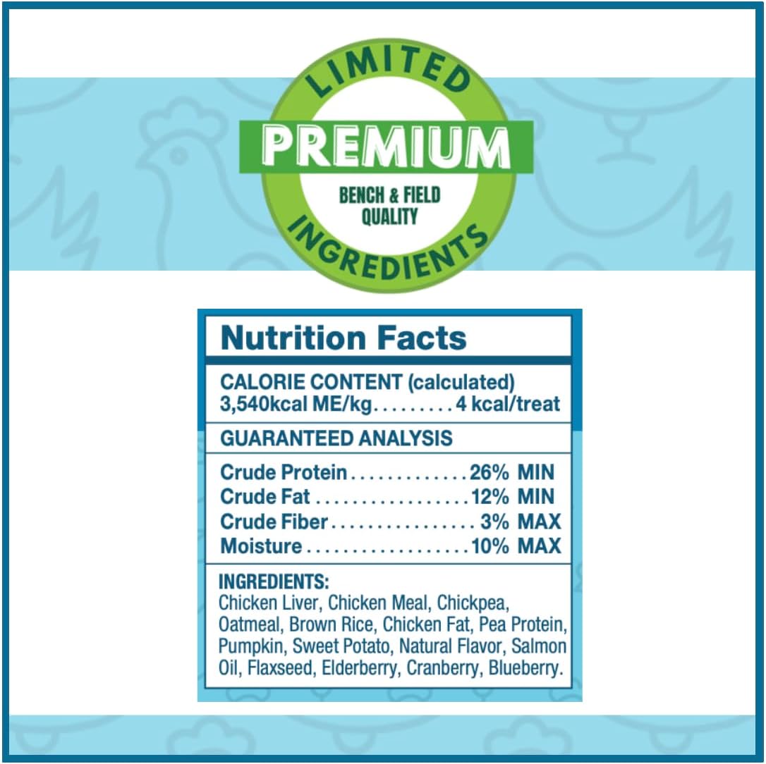 Bench & Field Holistic Natural Chicken Liver & Triple Berry Dog Treats (Pack of 2) | Crunchy Bone-Shaped Bites | Antioxidant Blend, (2) 10-Ounce Bottles