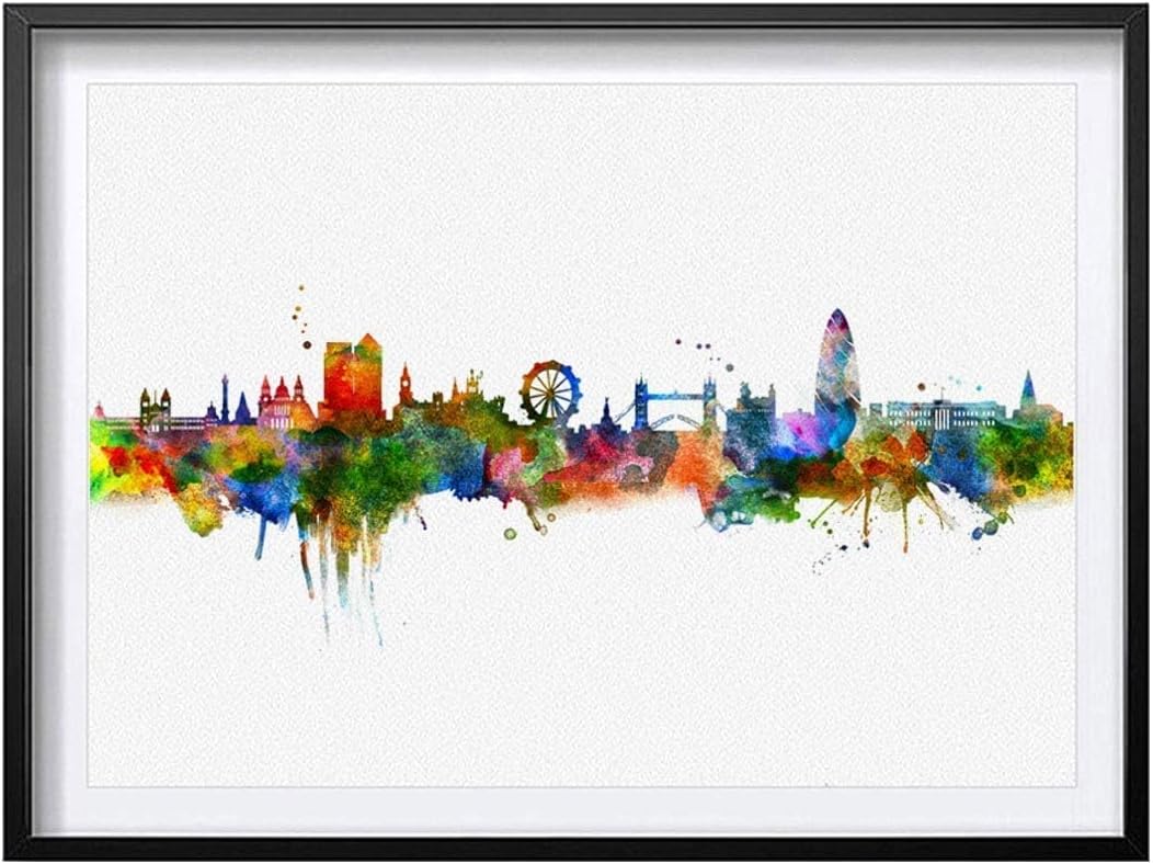 ZEARPT London Watercolor Skyline Art Print Cityspace Landscape Paiting Wall Art Skyline Design Home London Wall Decor 8x10 Inch Without Frame