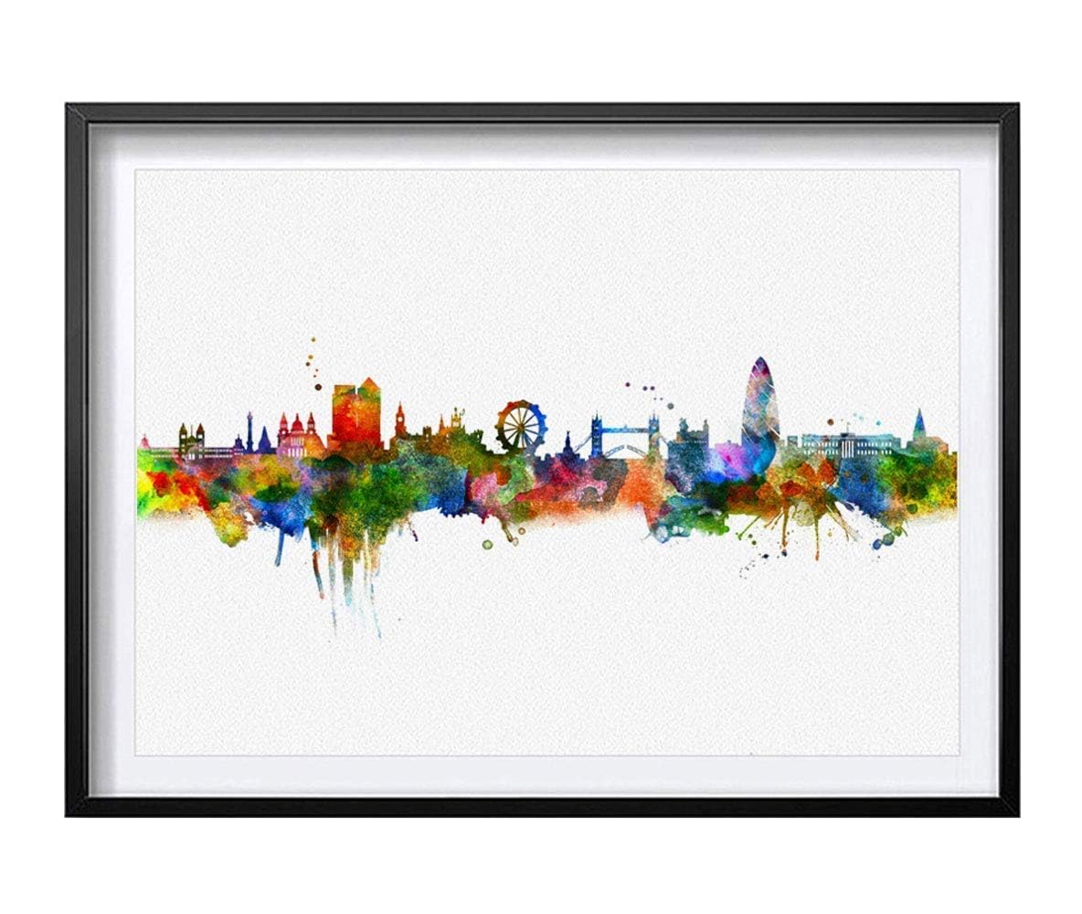 ZEARPT London Watercolor Skyline Art Print Cityspace Landscape Paiting Wall Art Skyline Design Home London Wall Decor 8x10 Inch Without Frame