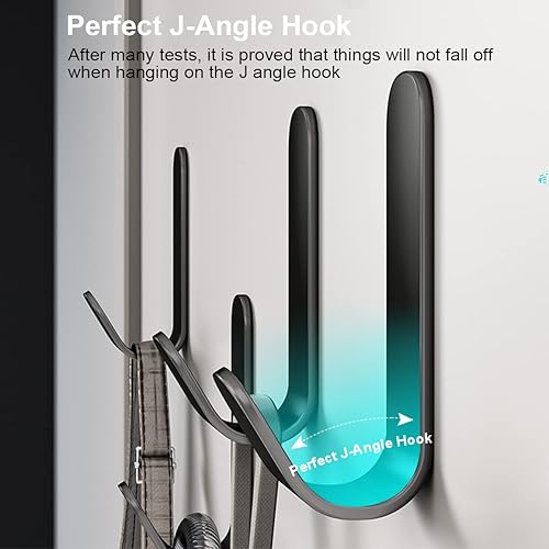 Miniatura 5 de Ganchos adhesivos, 12 unidades, soporte resistente de 12 libras, colgador de pared negro de acero inoxidable, colgador adhesivo para colgar, ganchos