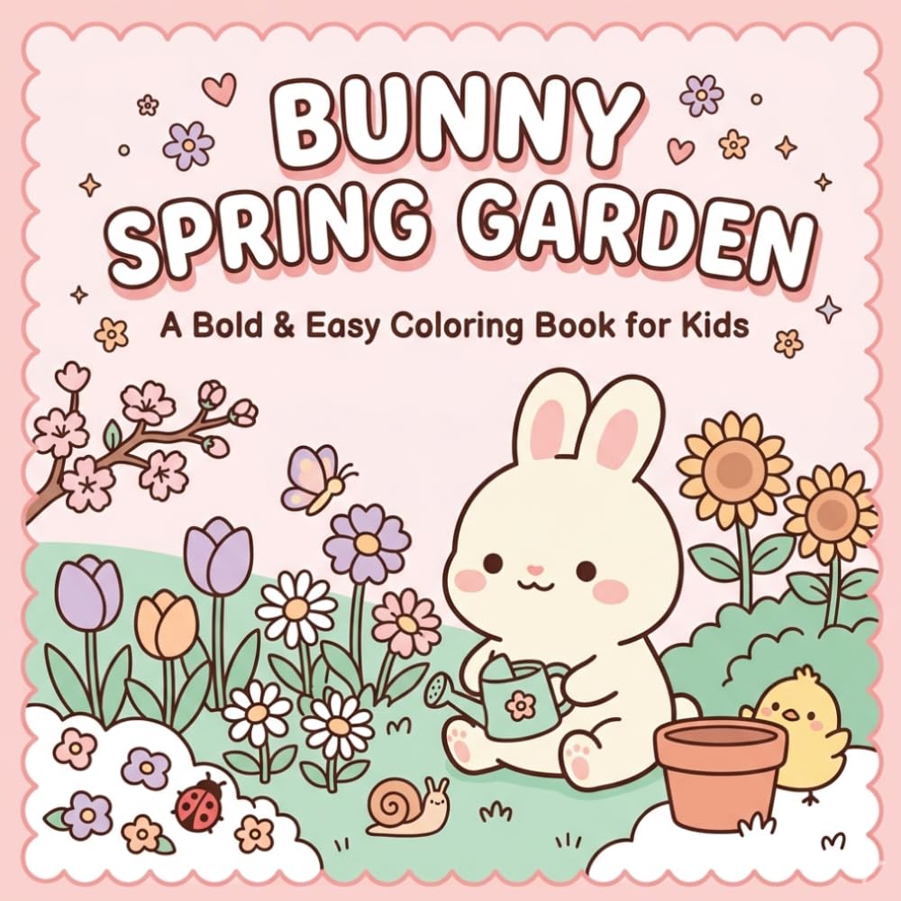 Bunny Spring Garden: Bold & Easy Coloring book for kids